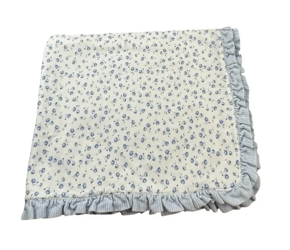 CARTER'S Blue White Flower Daisy Ruffled Trim Plush LOVEY BABY BLANKET